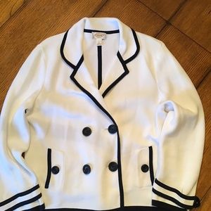 Talbots White Knit Blazer with Navy Trim